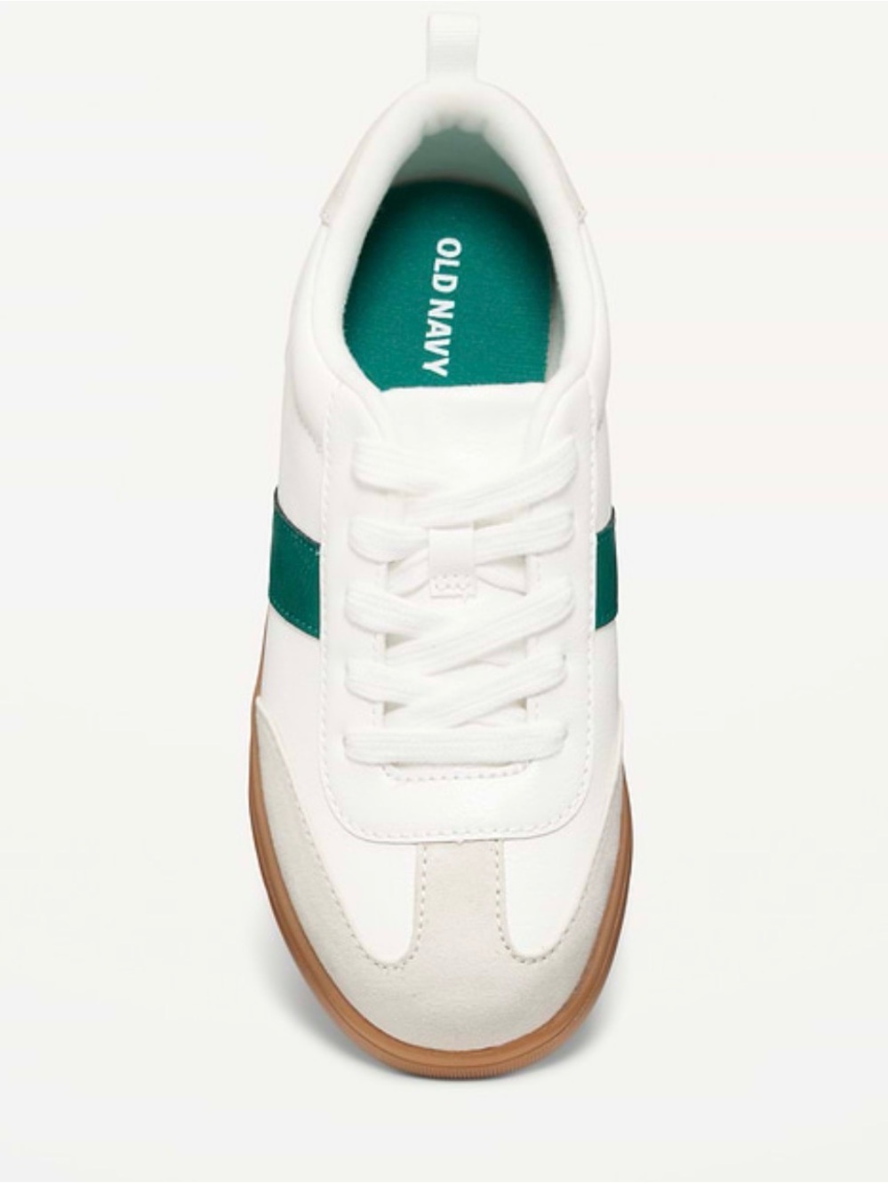 Old Navy White Sneakers with Green Accent and Gum Sole